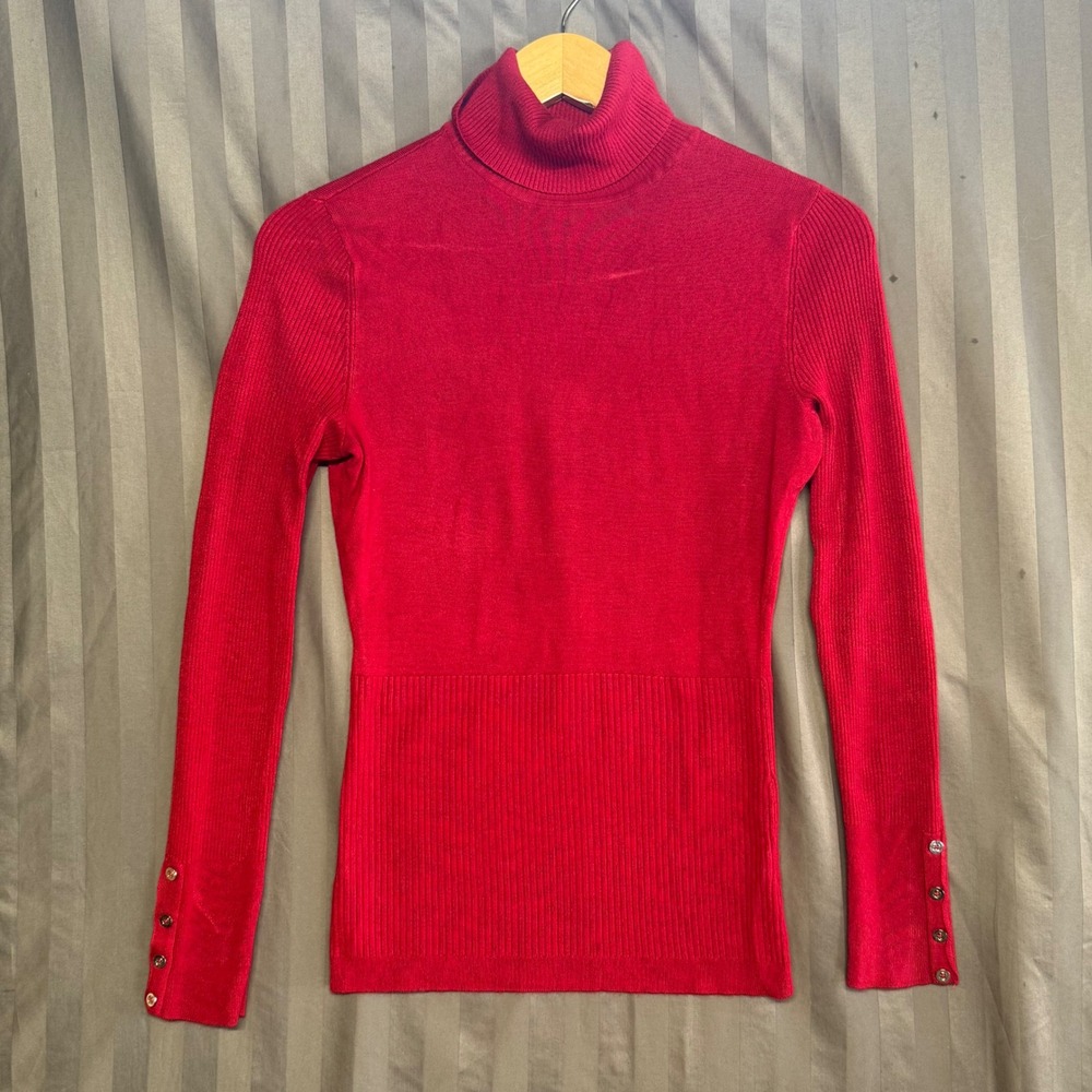 White House Black Market Red Turtleneck Sweater Buttons Size S - Picture 2 of 11